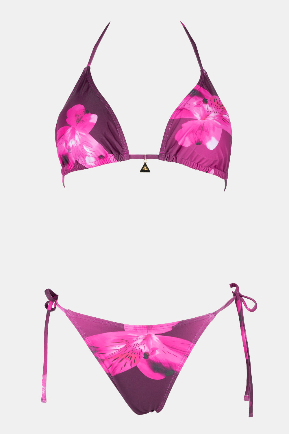 RAFAELLA – Floraler Triangel-Bikini mit verspielten Bändern - Magenta