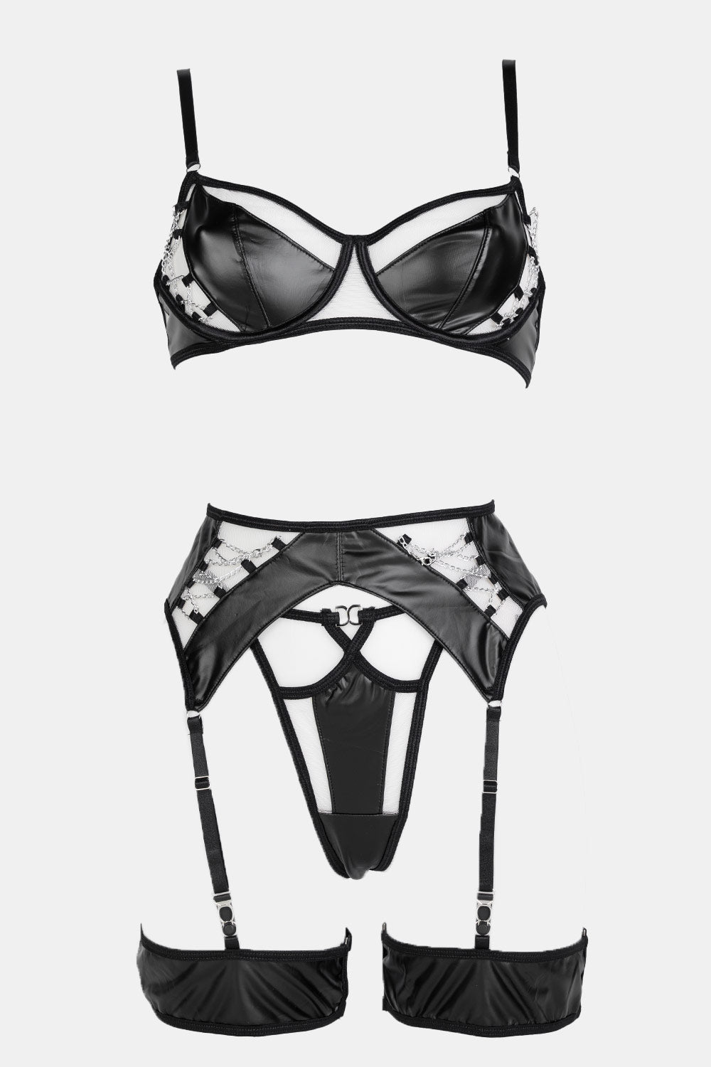 CHARLOTTE – Verführerisches Lederoptik-Lingerie-Set mit Bügel & Strapsen