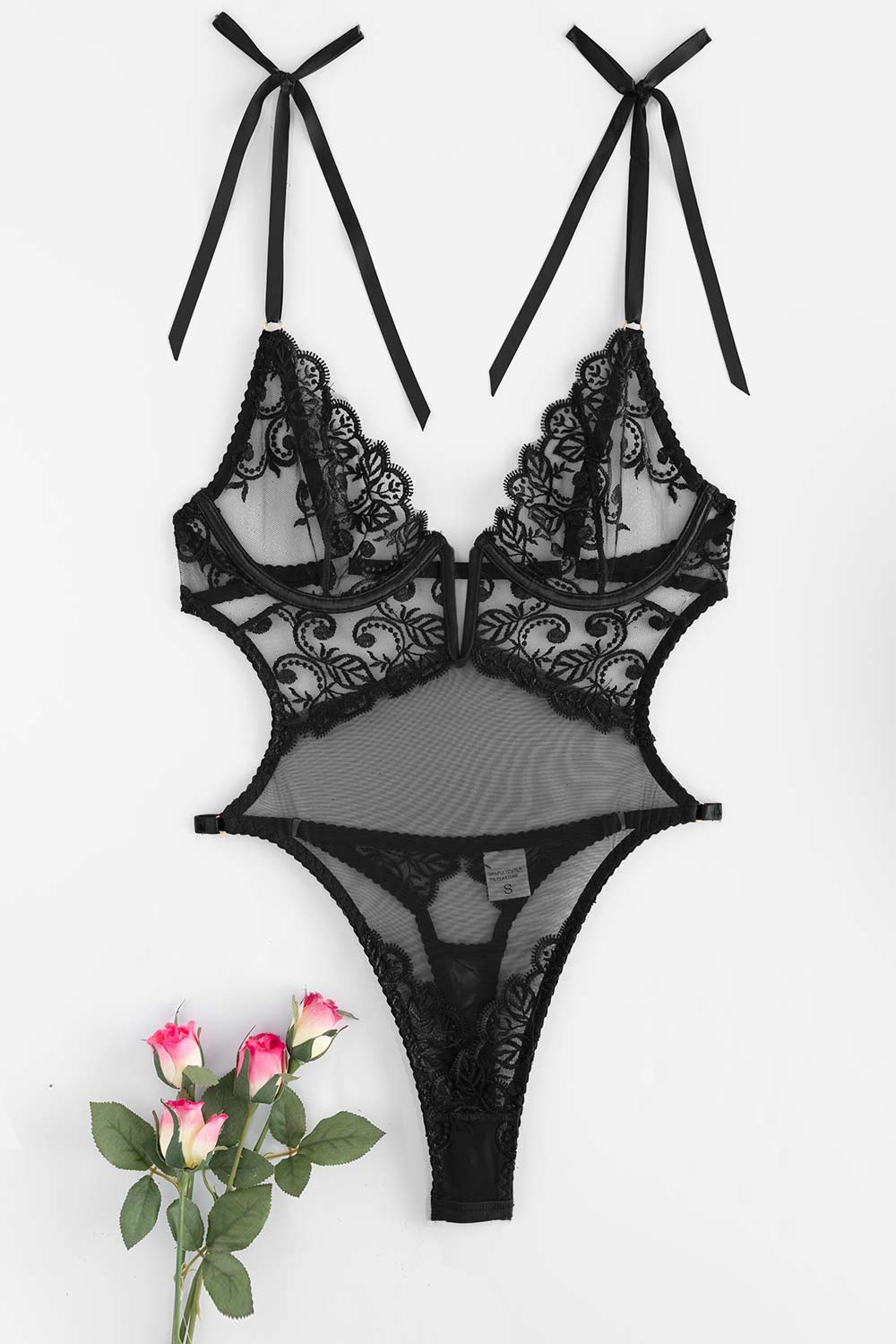 CHLOÉ – Transparenter Spitzen-Body mit Bügel - Schwarz