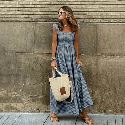 Élodie – Maxikleid mit Karomuster und Smoktaille