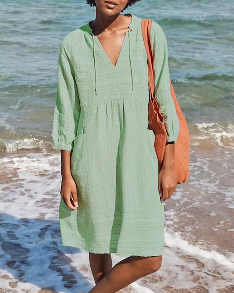 Chloé – Leichtes Strandkleid mit V-Ausschnitt und 3/4-Ärmeln
