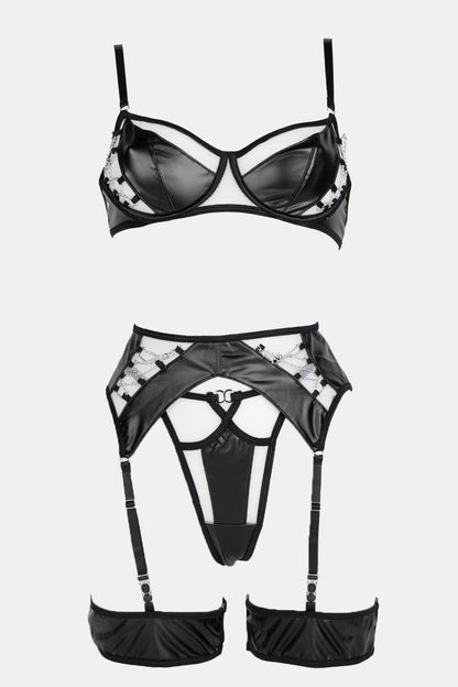 CHARLOTTE – Verführerisches Lederoptik-Lingerie-Set mit Bügel &amp; Strapsen